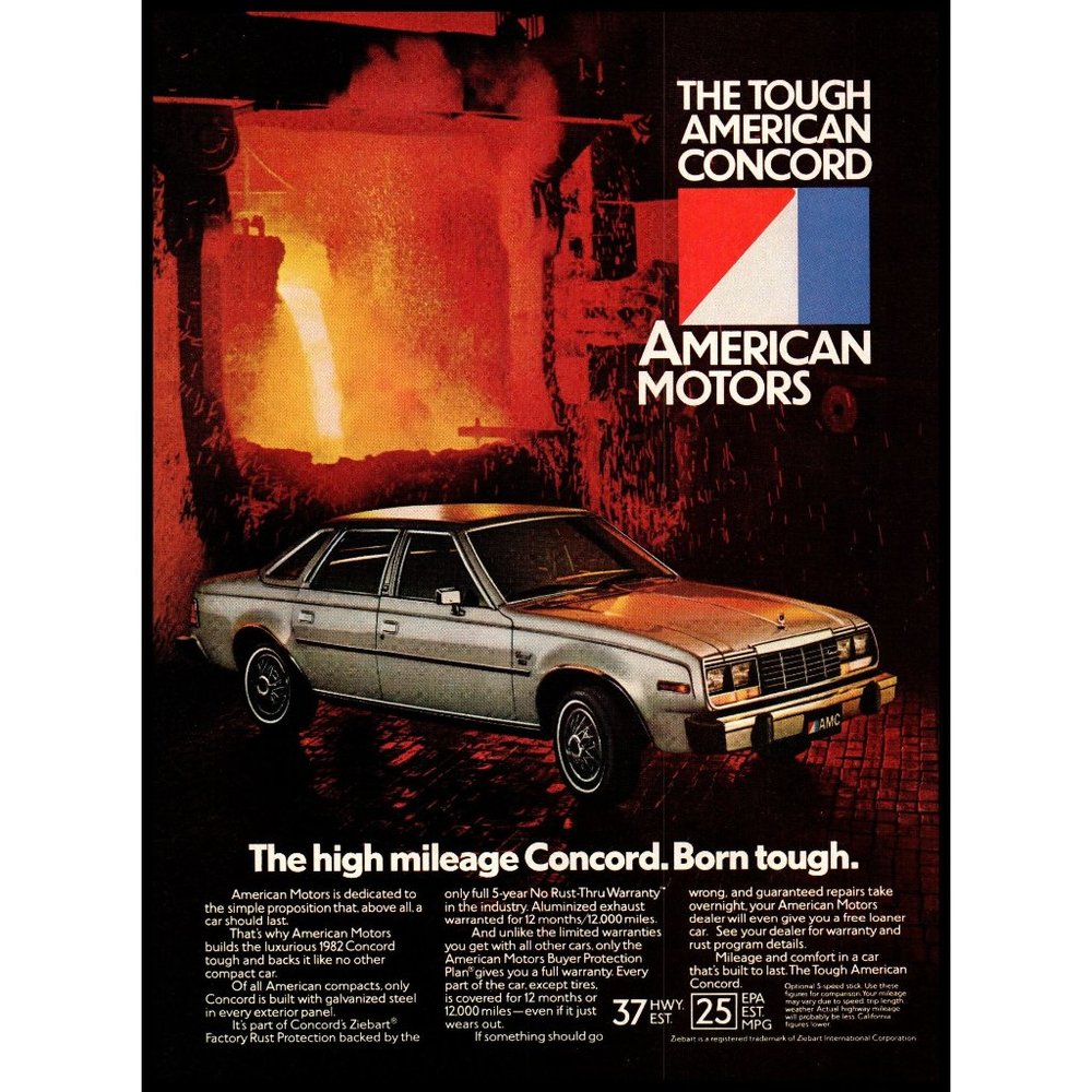 1982 AMC American Motors Concord Sedan Vintage Print Ad Iron Foundry Wall Art